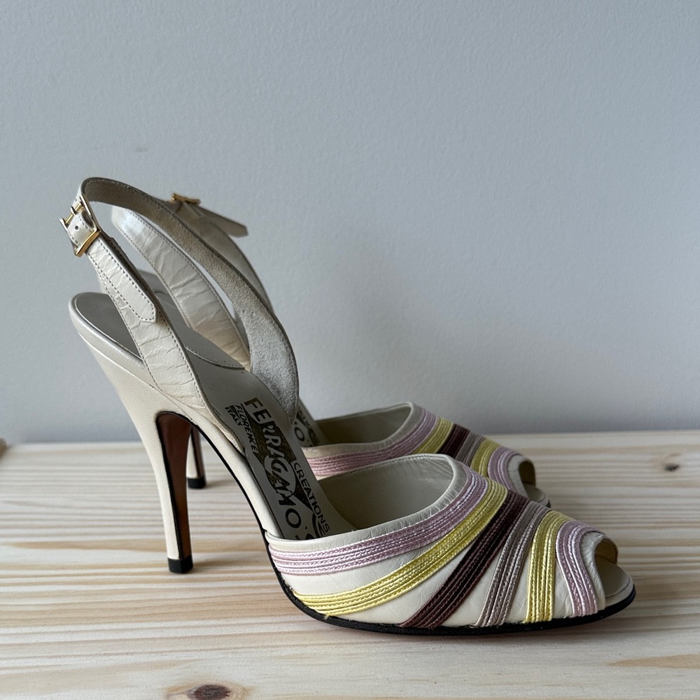 Limited Edition: Salvatore Ferragamo Cream peep toe heels from 1957 archive